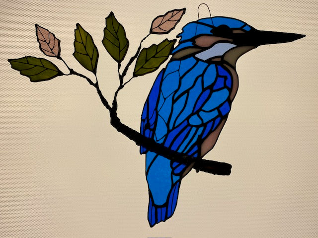 Large Stained Glass Kingfisher on Branch