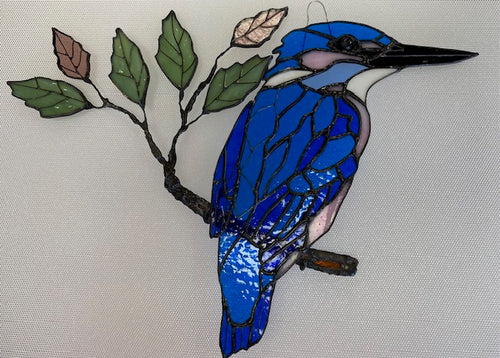 Large Stained Glass Kingfisher on Branch