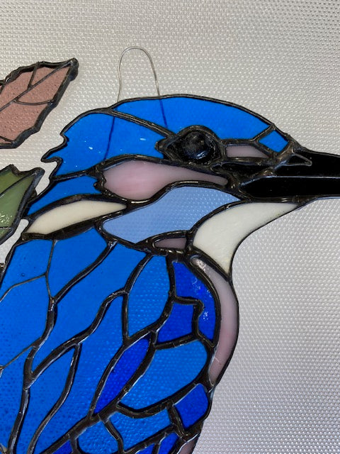 Large Stained Glass Kingfisher on Branch
