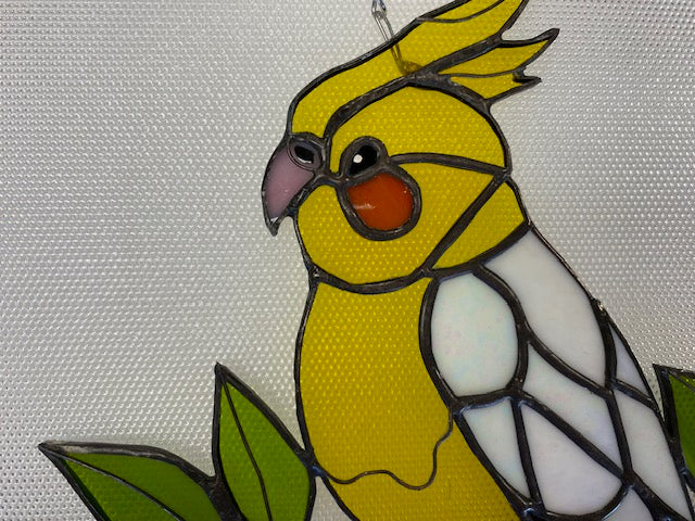 Stained Glass Parrot with Leaves