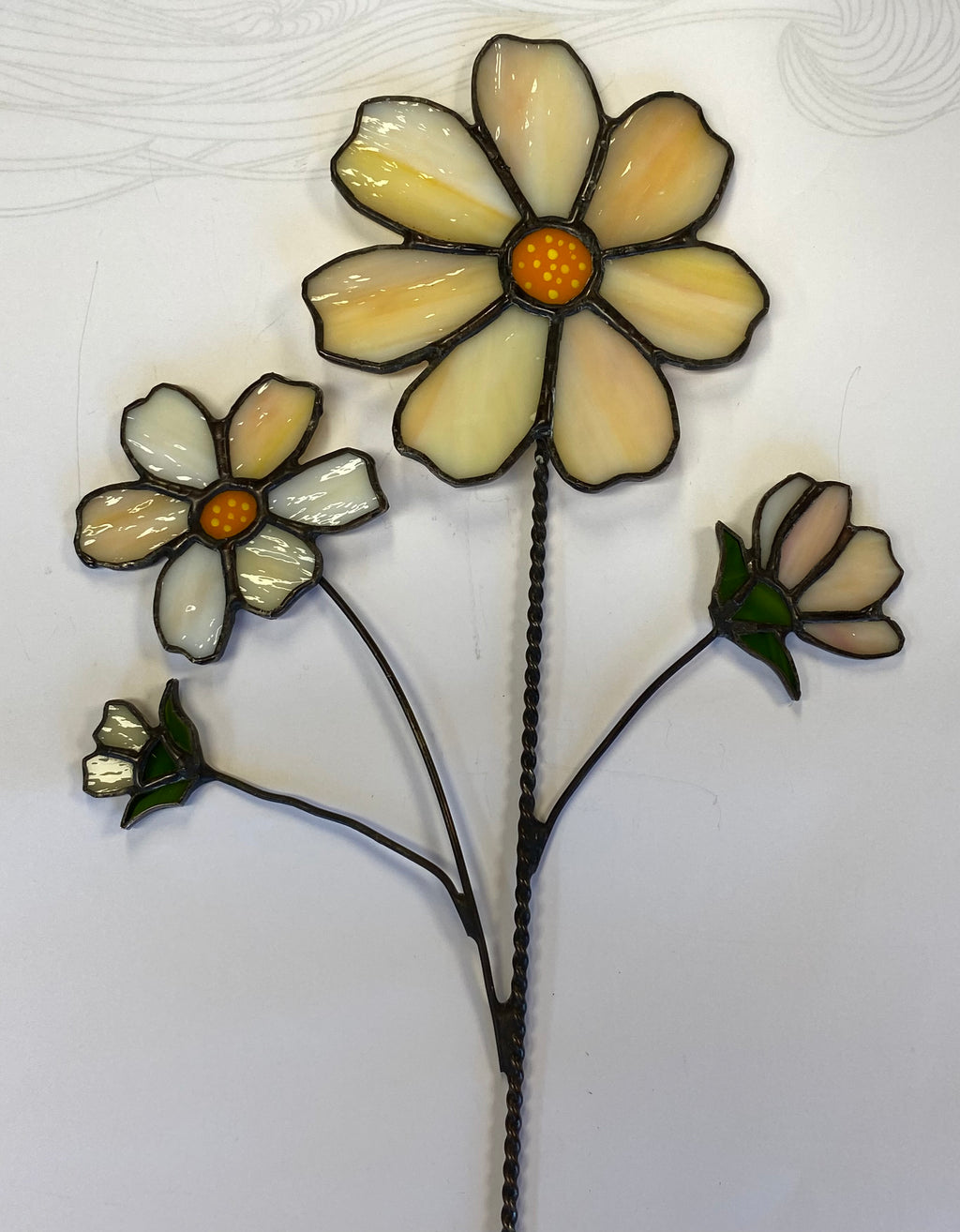 Stained Glass Apricot Pink Bunch of Flowers
