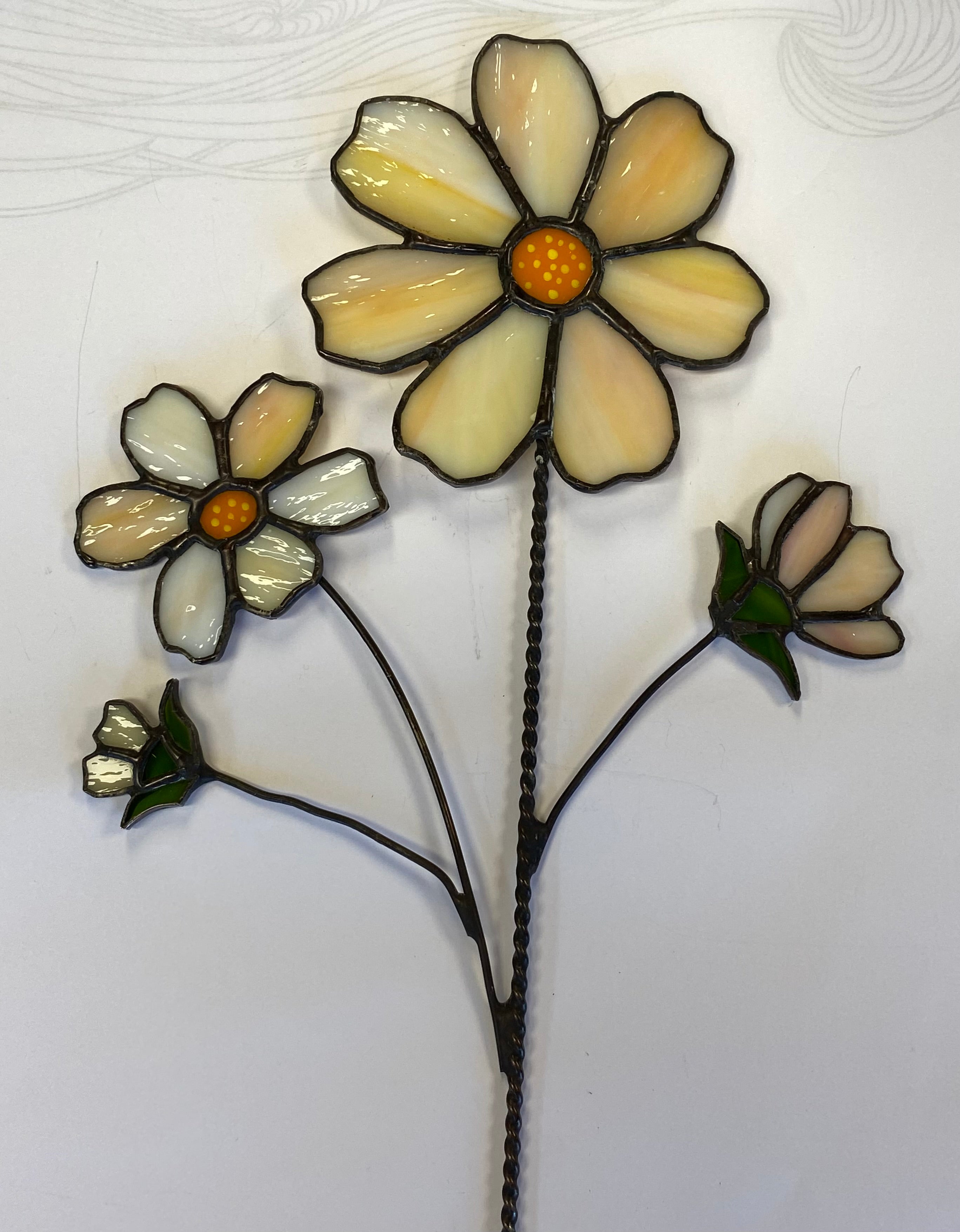 Stained Glass Apricot Pink Bunch of Flowers