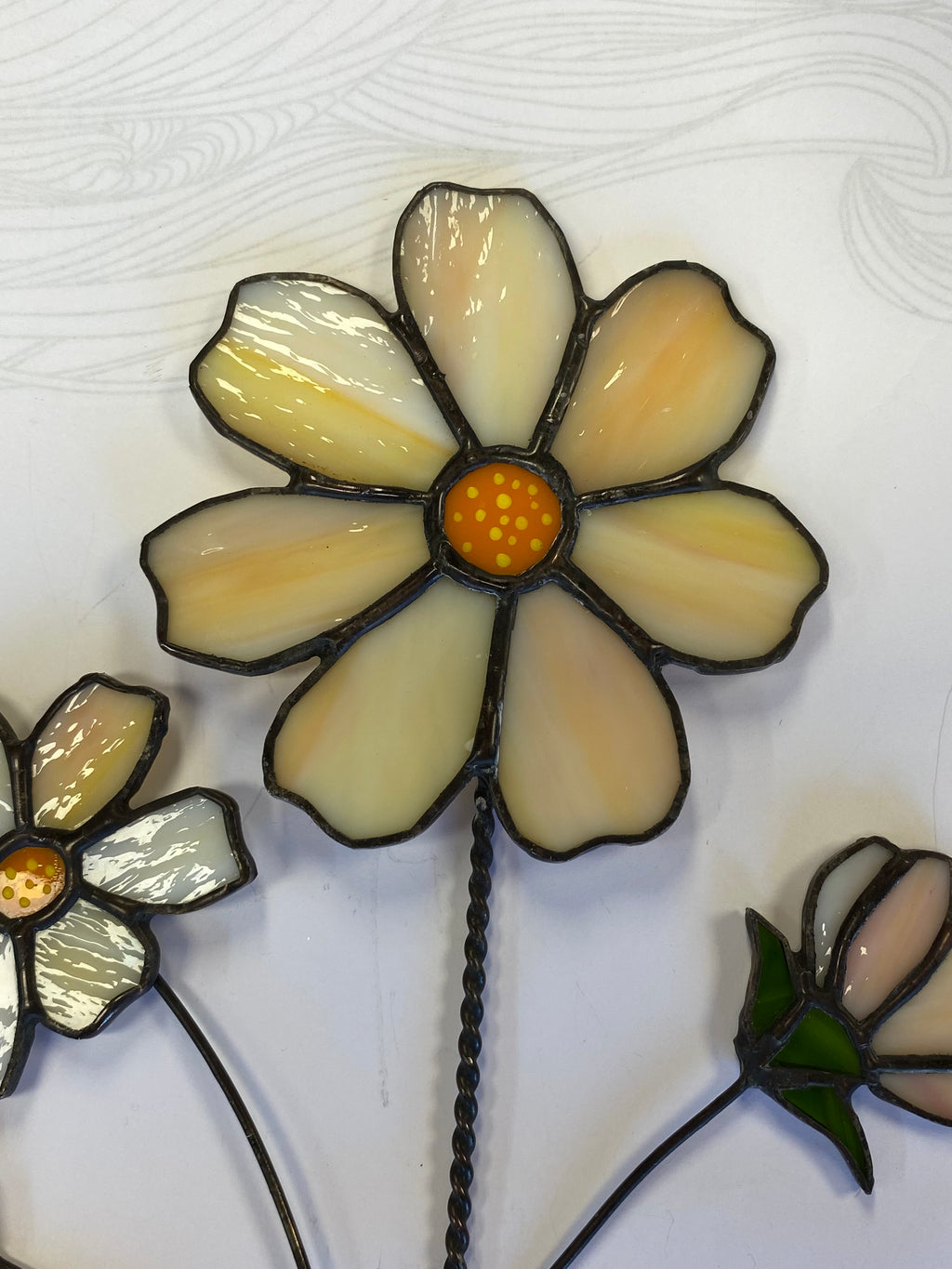 Stained Glass Apricot Pink Bunch of Flowers