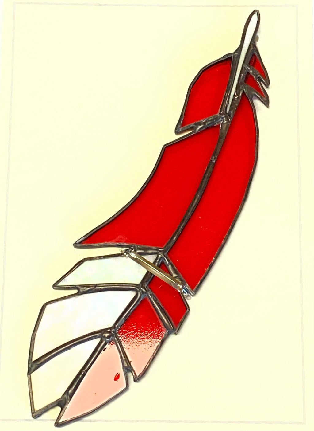 Stained Glass Feather- Red & White