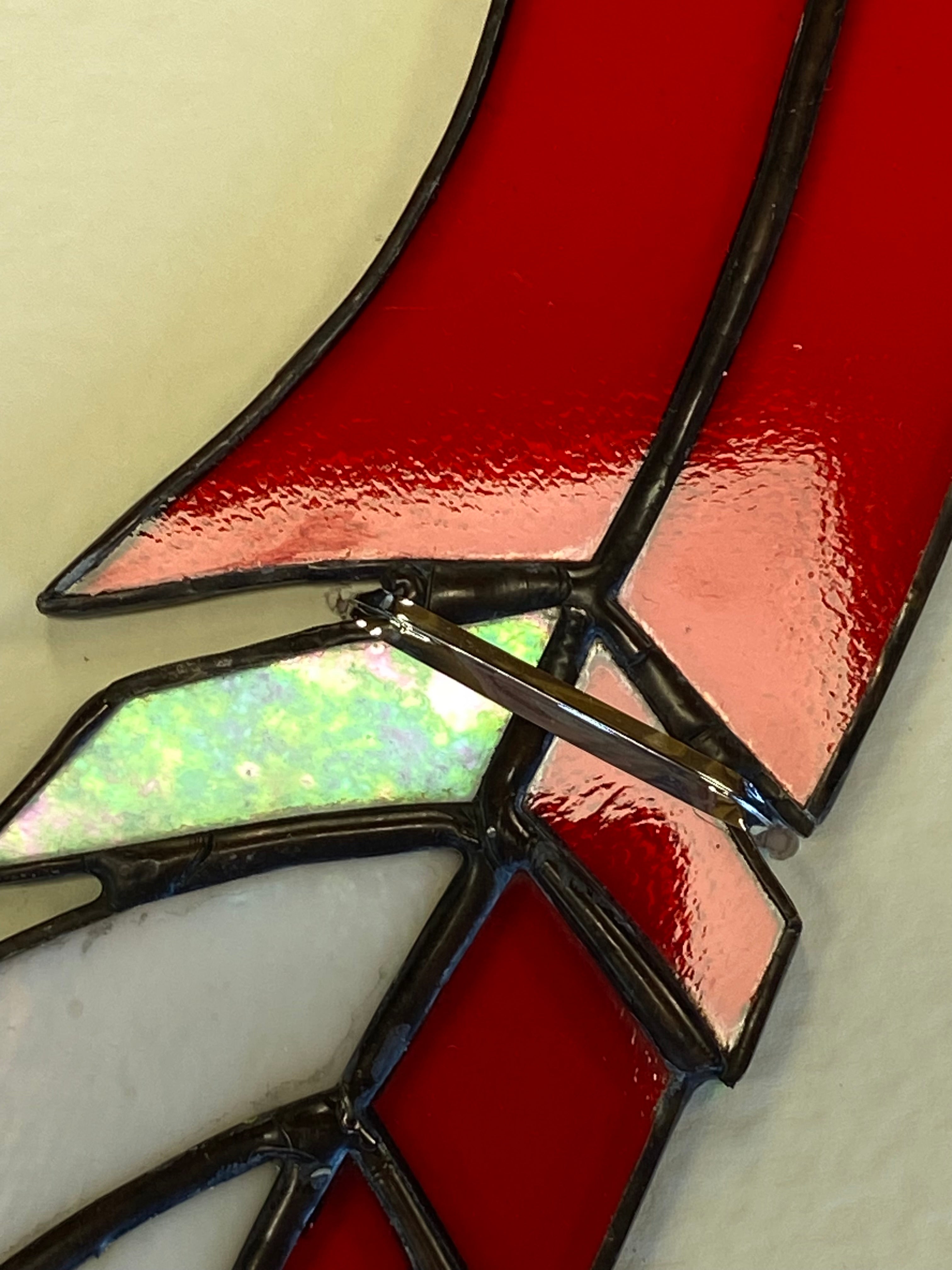 Stained Glass Feather- Red & White