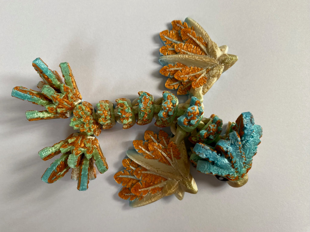 Small 3D Printed Flying Serpent Dragon- Gold Blue