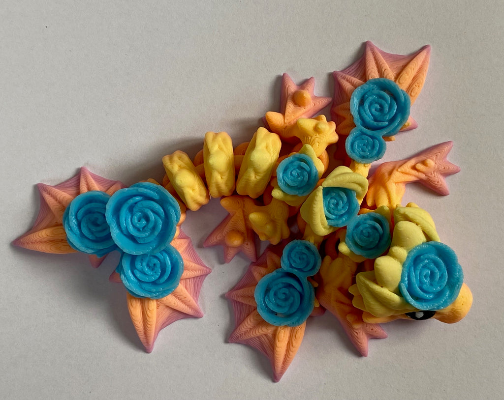 Small 3D Printed Rose Dragon- Pink Blue