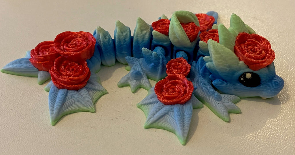 Small 3D Printed Rose Dragon- Red Blue