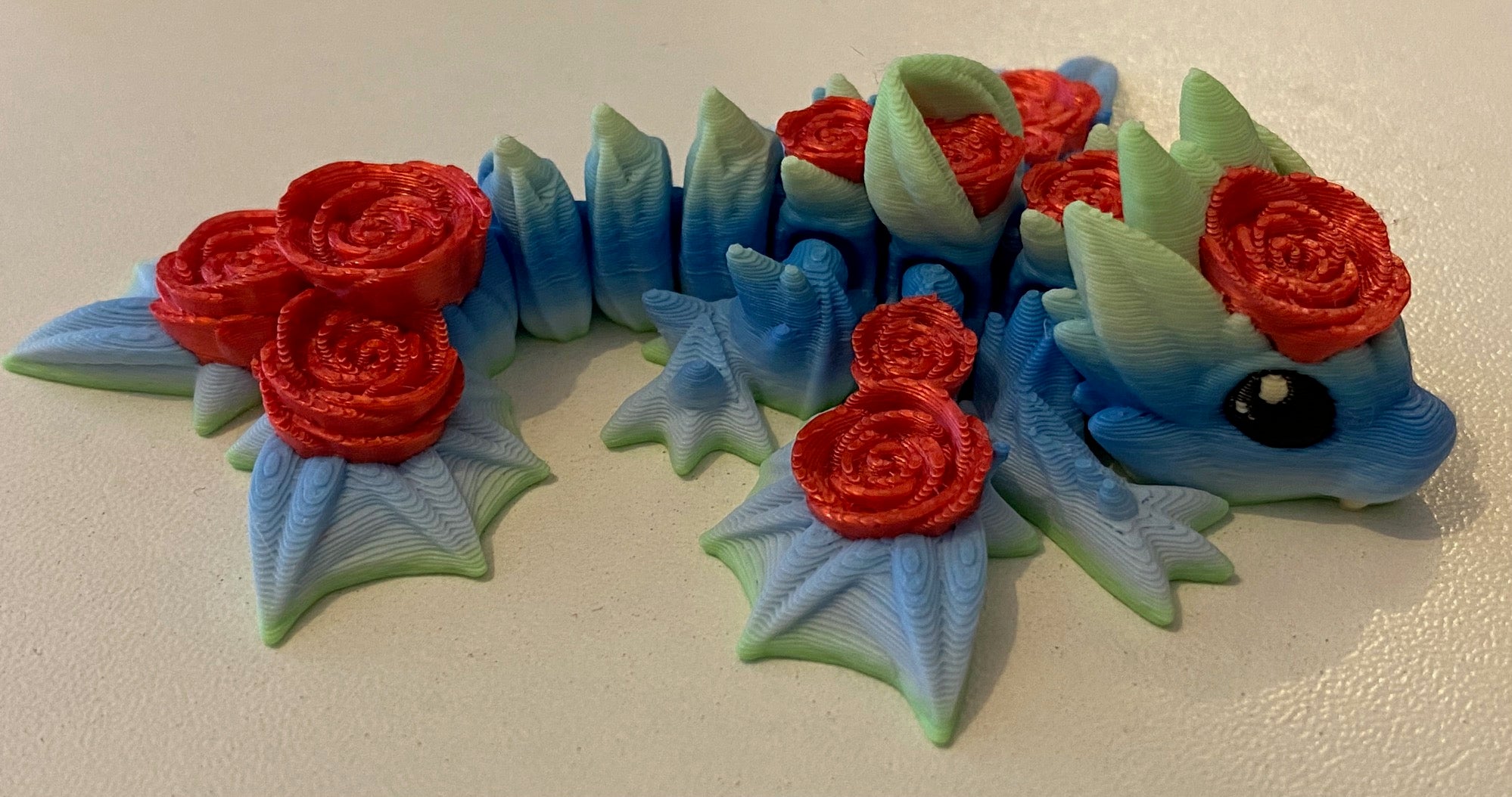 Small 3D Printed Rose Dragon- Red Blue