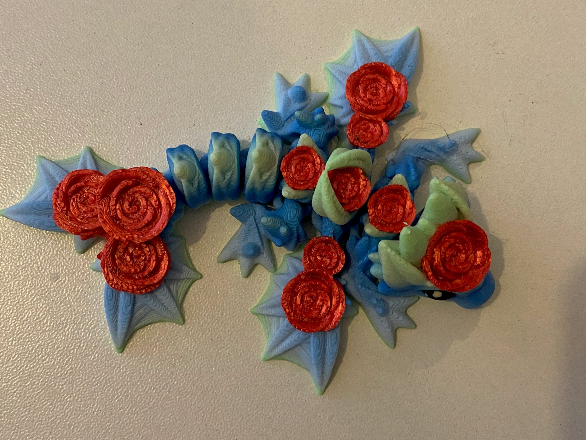 Small 3D Printed Rose Dragon- Red Blue