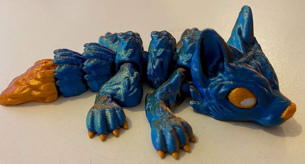Tiny 3D Printed Wolf- Blue Orange