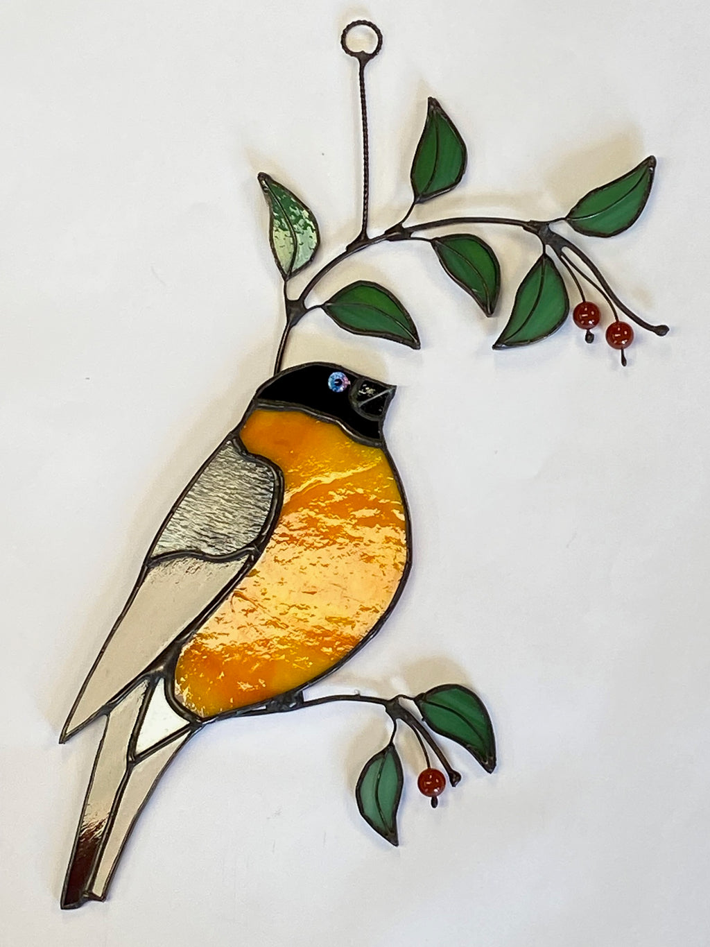 Stained Glass Bullfinch- Red Berries