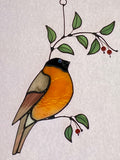 Stained Glass Bullfinch- Red Berries