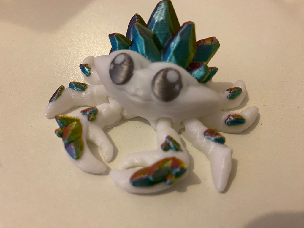 Tiny 3D Printed Crab- White & Blue Pink
